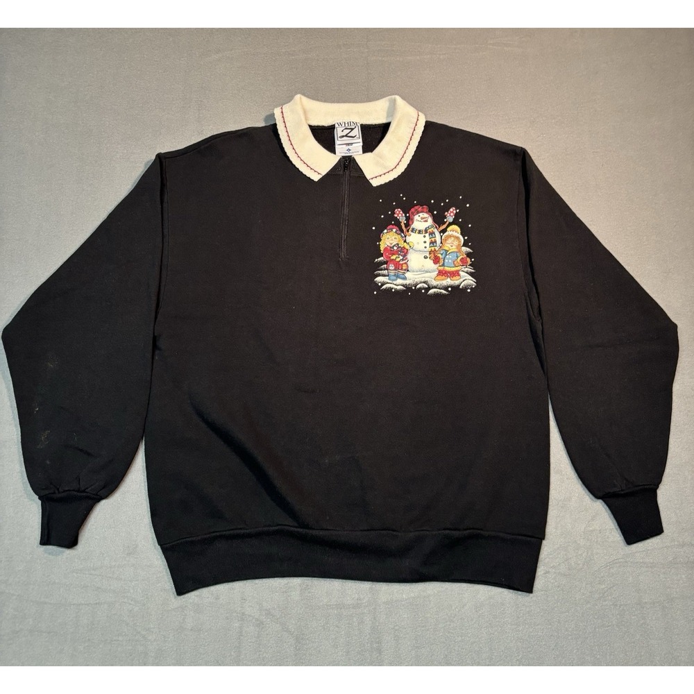 Vintage Whim Z Zip Neck Sweatshirt Womens L Collared Winter Snowman Children